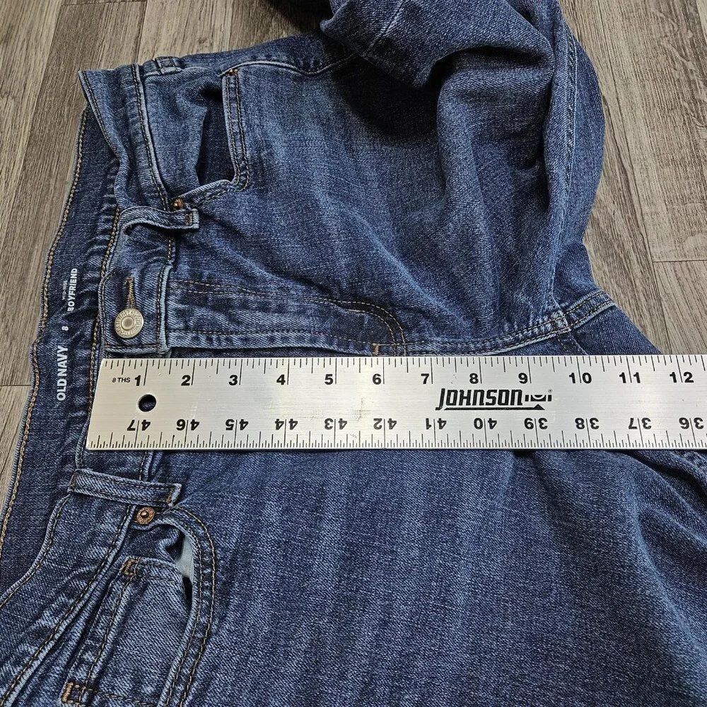 Old Navy Mid Rise Boyfriend Jeans Womens 8 Blue Distressed Raw Hem Stretch Denim
